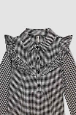 Тканое платье с узором гусиные лапки для девочки - Defacto фото 2