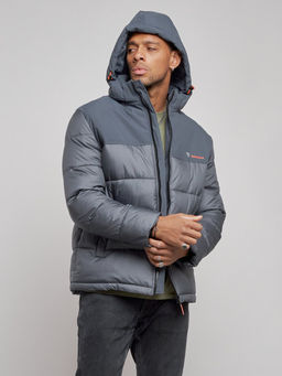 Куртка мужская зимняя с капюшоном спортивная великан серого цвета 8377Sr