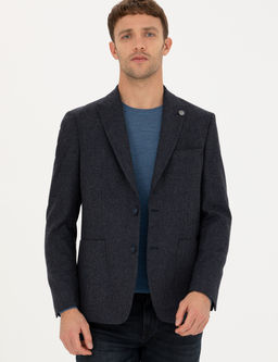 Lacivert Slim Fit Y_n Kar___ml_ Ceket