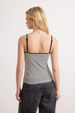 Cok Renkli-Siyah Cizgili Fitted/Vucuda Oturan Havuz Yaka Fitilli Esnek Orme Atlet TWOSS26AL00010 - Trendyolmilla фото 4