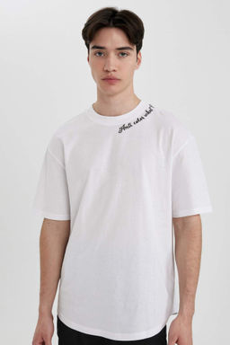 Comfort Regular Fit Rahat Kal?p Bisiklet Yaka Bask?l? K?sa Kollu Tisort - Defacto фото 4