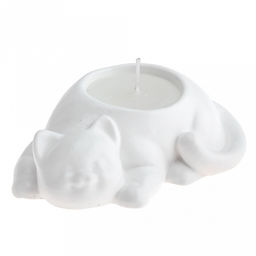 Свеча "Улыбчивый котик" 10,4х6,4х3,4см, парафин, в подсвечнике из гипса, белый, время горения 2 часа (Россия)