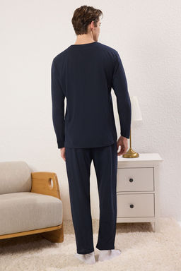 TRENDYOL MAN Lacivert Regular Fit Deve Bask?l? Orme Pijama Tak?m? TMNAW25PT00013 - Trendyolmilla фото 4
