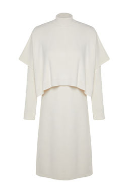 Ekru Midi Triko Super Genis Kal?p Suveterli Elbise TWOAW24EL00012