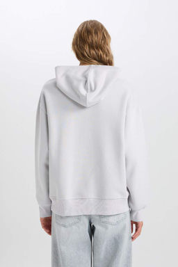 Женская серая толстая повседневная базовая однотонная толстовка с капюшоном свободного покроя - Defacto фото 6