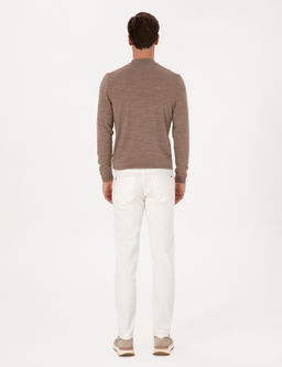 Beyaz Slim Fit Pamuk Liyosel Kar___ml_ Jean Pantolon
