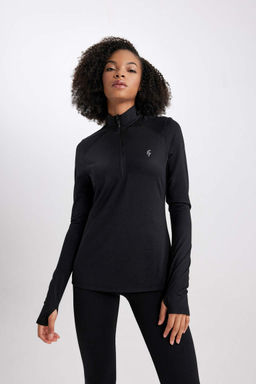 DeFactoFit Футболка с длинным рукавом и воротником стандартной посадки с принтом  фото 3