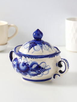 Сахарница фарфоровая «Тюльпан», с ручками, 0.5 л, 12×17 см, гжель