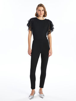 Kad?n Beli Lastikli D?z Tayt Pantolon