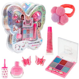 Lukky Бьюти-Дизайн наб. "Бабочка": крем-тени д.век с блестками 6 цв.(голубой,бирюзовый,светло-розовый,розовый,фиолетовый,синий), блеск д. губ,лак д.но