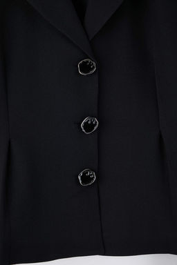 Siyah Fitted/Vucuda Oturan Dugme Aksesuarl? Dokuma Blazer Ceket TWOAW26BC00069 - Trendyolmilla фото 6