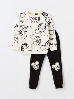Bisiklet Yaka Mickey Mouse Bask?l? Erkek Bebek Sweatshirt ve E?ofman Alt 2li Tak?m
