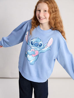 Bisiklet Yaka Stitch Bask?l? K?z ?ocuk Sweatshirt