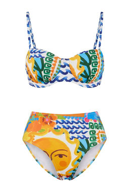 Tropikal Desenli Balconette Yuksek Bel Bikini Tak?m? TBESS26BT00014