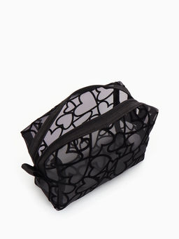 Косметичка квадратная Black beauty, с рисунком, на молнии, чёрная