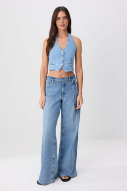 Mavi Halter Yaka Crop Denim Bluz TWOSS26BZ00833
