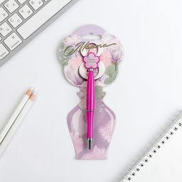 Цена за 2 шт. Ручка шариковая, синяя паста, пластик, 1.0 мм, на подложке-ваза 8 Марта