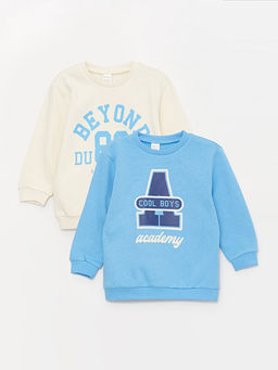 Bisiklet Yaka Uzun Kollu Bask?l? Erkek Bebek Sweatshirt 2li