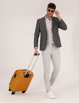 Antrasit Ekstra Slim Fit Keten Kar___ml_ Blazer Ceket