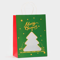 Цена за 12 шт. Пакет подарочный новогодний крафт, с окном Ёлка 30?22?14 см