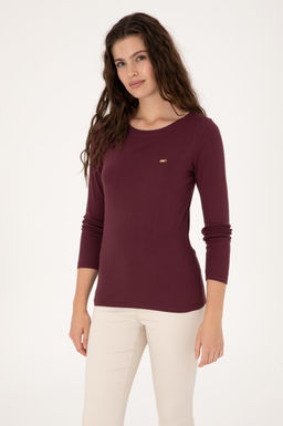 Kad_n Bordo Slim Bisiklet Yaka Basic Sweatsh_rt