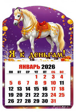 Магнит - календарь отрывной 6,5*10см "Лошадка. Я к деньгам!"