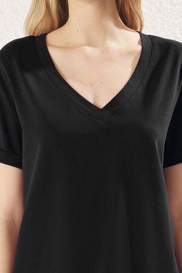 TRENDYOLMILLA Beyaz %100 Suprem V Yaka K?sa Kol Regular/Basic Orme T-Shirt TWOSS25TS00005 фото 7