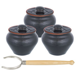 Набор 3-х горшков 600 мл 12,5*12,5*12 см "TerraCotta" с ухватом чёрный