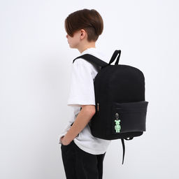 Рюкзак текстильный с карманом кожзам, 38х29х11 см, черный - Nazamok фото 11