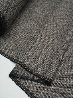 Шерсть пальтово-костюмная Твид Мелкая елочка цв.черный/бежевый, ш.1.5м, шерсть-40%, п/э-60%