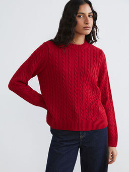 Bisiklet Yaka Kendinden Desenli Kad?n Triko Kazak