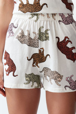 Trendyolmilla Kad?n Couple/Cift Ekru %100 Pamuklu Kaplan Desenli Sortlu Orme Pijama Tak?m? THMSS24PT00078  фото 7