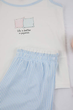 Beyaz-Mavi Bask?l? Cizgili Bel Detayl? Orme Pijama Tak?m? THMSS26PT00086 - Trendyolmilla фото 6