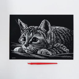 Гравюра «Котёнок» с металлическим эффектом, серебро, А4