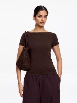 Camiseta el?stica con cuello barco - H&m фото 4