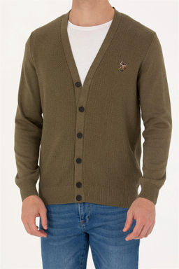 U. S. Polo Assn Мужской базовый трикотажный кардиган цвета хаки меланж - U.s. polo assn фото 6