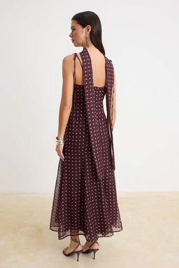 Kahverengi-Cok Renkli Puantiyeli Dokuma Sifon Maxi Astarl? Elbise - Trendyolmilla фото 4