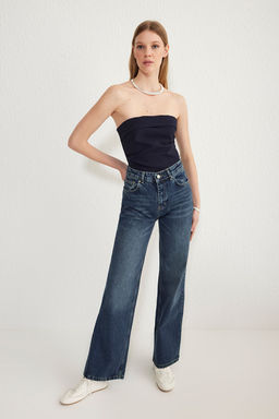 TRENDYOLMILLA Koyu Mavi Premium Yuksek Bel Wide Leg Jeans TWOSS25JE00089