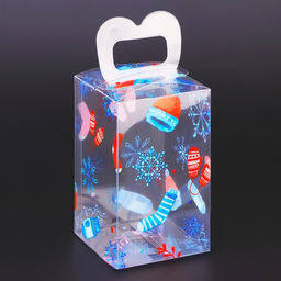 Цена за 5 шт. Коробка подарочная новогодняя складная ПВХ С Праздником! 6?6?10 см