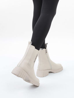 04-PAM370-2Z LT. BEIGE Ботинки зимние женские (натуральная кожа, 100% шерсть)