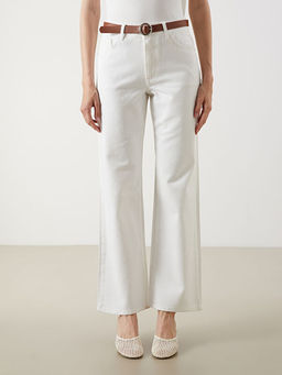 Beli Kemerli Wideleg Kad?n Jean Pantolon