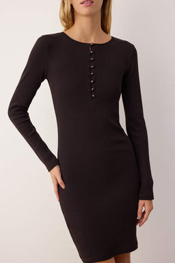 Kahverengi Fitted/Vucuda Oturan Dugmeli Mini Orme Elbise TWOAW26EL00215 - Trendyolmilla фото 7