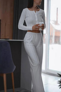 K13252 Домашний костюм (брюки и лонгслив) БЕЛЫЙ