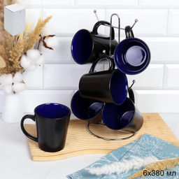 Кружка 6 штук на металлстенде 380 мл Конус Эфиопия Синие/ HJ-46 /АКЦИЯ