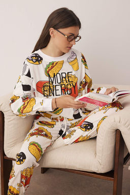 Trendyolmilla Kiremit Slogan Nak?sl? Desenli Sweatshirt-Jogger Orme Pijama Tak?m? THMAW23PT00064  фото 2