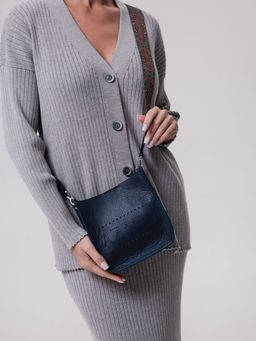 Сумка кожаная на плечо Azaro 30996 темно-синяя