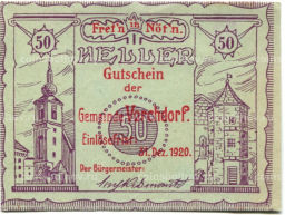 50 геллеров 1920 года Австрия Форхдорф (нотгельд)