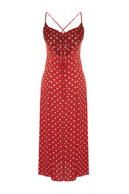 K?rm?z? Puantiyeli A-Kesim S?rt? Baglama Detayl? Midi Dokuma Elbise TWOSS24EL00490 - Trendyolmilla фото 8