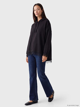 Dantel Detayl? Soft Touch Oversize Kad?n Hoodie - Waikiki фото 2