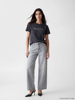 Bisiklet Yaka Ta? Bask?l? Kad?n Ti??rt